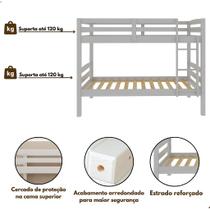 Beliche Solteiro de Madeira Maciça com Escada Removível e Grades de Proteção