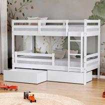 Beliche Solteiro Dreams com 02 Gavetas e Grade de Proteção Madeira Maciça Branco Megamobilia