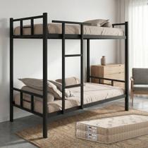 Beliche Solteiro Estilo Industrial Em Aço Grade Lateral Segurança Total Com Dois Colchões D33 - Beliche Solteiro Estilo Industrial Em Aço Grade Lateral Segurança Total Com Dois Colchões D33 -