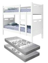 Beliche Solteiro Jaspe Branco MDF Estrado Madeira Vira 2 Cama Grade Fixa Com 2 Colchão D33 Top