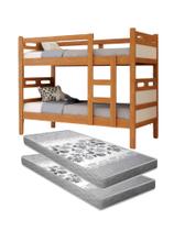 Beliche Solteiro Jaspe Nature Off White MDF Estrado Madeira Vira 2 Cama Grade Fixa Com 2 Colchão D33 Top