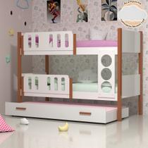 Beliche Solteiro Ônix com Cama Auxiliar e Luminária Nuvem para o Quarto Infantil - Branco/nature