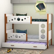 Beliche Solteiro Star com Cama Auxiliar Branco com Mel Acompanha Lousa Mágica