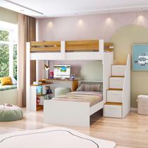 Beliche Star Office Infantil/Juvenil Multifuncional com Escrivaninha Casatema MadeiraOriginals Branco/Amadeirado Freijó Beliche Star Office Infantil/Juvenil Multifuncional com Escrivaninha Casatema MadeiraOriginals Branco/Amadeirado Freijó