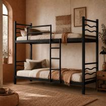 Beliche Wave KLM Store Cama Beliche de Aço Reforçada para Solteiro com Escada e Grades de Proteção Beliche Wave KLM Store Cama Beliche de Aço Reforçada para Solteiro com Escada e Grades de Proteção