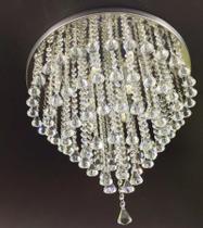 Belíssimo Lustre de Cristal para Quarto/ Sala de Jantar, Base de Inox Polido com 50cm de Diâmetro e 30cm de Altura