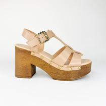 Bella - sandália feminina nude meia pata em couro 2045