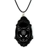 Belo colar pingente mistico magia wicca gato preto pentagram Belo colar pingente mistico magia wicca gato preto pentagram