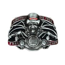 Belt Fivela, Crânio e Motocicleta Ride Free, Die Free