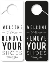 Bem-vindo, remova a placa de sapatos tire seus sapatos, pacote com 2 placas de maçaneta, dupla face, ideal para usar em qualquer lugar, como casa, terapia ou tratamento de spa.