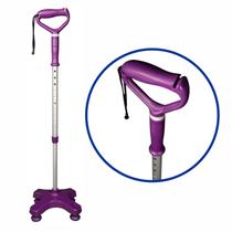 Bengala 4 Pontas C Apoio Regulável Alumínio Lilás Mercur Idoso Ortopédica Leve Ajustável Mobilidade Equilíbrio Antiderrapante Reabilitação Caminhada