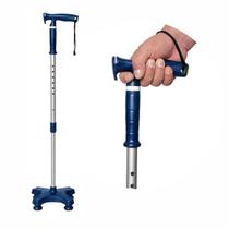 Bengala 4 Pontas Tipo T C/ Apoio Regula Alumínio Azul Mercur