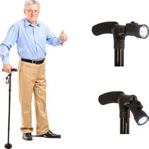 Bengala Ajustável Led Dobrável Bastão Ortopédico 4 Ponteiras Cor Preto