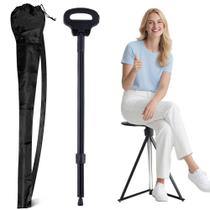 Bengala de caminhada com assento ALEVMOOM, dobrável, leve, preta