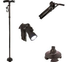 Bengala Tipo T Ajustável Com Luz Em Led Dobrável Bastão Ortopédico 4 Ponteiras