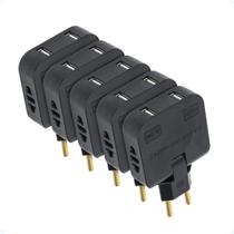 Benjamim Adaptador T Articulado 2 Plug USB Bivolt 16A Kit 5 Benjamim Adaptador T Articulado 2 Plug USB Bivolt 16A Kit 5