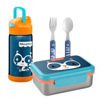 Bento Box Com Copo Térmico e Talheres Azul - Fisher Price