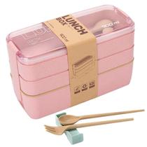 Bento Box Japonesa Rarapop Rosa - Empilhável 900ml com Colher e Garfo