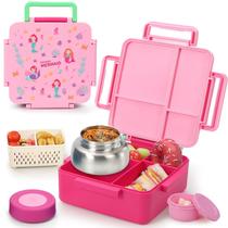 Bento Box Norxely com garrafa térmica para crianças de grande capacidade rosa