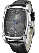 BENYAR Relógio masculino com fases de data, semana, lua, quadrado, 3 ATM, impermeável, preto, marrom, azul, pulseira de