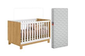 Berço 2 em 1 Americano Slim Vira Cama Com Colchão e Grade Removível Quarto de Bebe