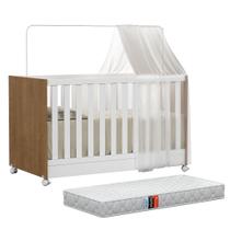 Berço 2 em 1 Americano Vira Mini Cama Doce Sonho Com Colchão, Rodízios e Grade Removível