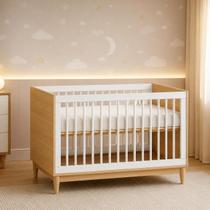 Berço 2 em 1 Linha Tomi Quater Modelo Americano Vira Mini Cama 3 Regulagens de Altura do Colchão em MDF Branco com Carvalho Malva Brinde colchão Berço 2 em 1 Linha Tomi Quater Modelo Americano Vira Mini Cama 3 Regulagens de Altura do Colchão em MDF Branco com Carvalho Malva Brinde colchão
