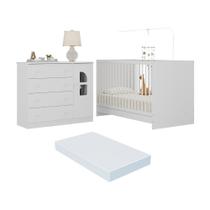 Berço 3 Em 1 Com Colchão Incluso E Cômoda 1 Porta 4 Gavetas Amora Multimóveis Mp4767 Branco