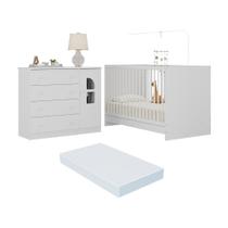 Berço 3 em 1 com Colchão Incluso e Cômoda 1 Porta 4 Gavetas Amora Multimóveis MP4767