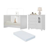 Berço 3 Em 1 Com Colchão Incluso E Cômoda 1 Porta 4 Gavetas Aurora Multimóveis MP4770 Branco