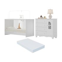 Berço 3 em 1 com Colchão Incluso e Cômoda 1 Porta 4 Gavetas Aurora Multimóveis MP4770