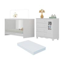 Berço 3 Em 1 Com Colchão Incluso E Cômoda 1 Porta 4 Gavetas Luna Multimóveis MP4754 Branco