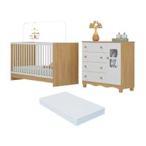 Berço 3 em 1 com Colchão Incluso e Cômoda 1 Porta 4 Gavetas Luna Multimóveis MP4754