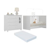 Berço 3 Em 1 Com Colchão Incluso E Cômoda 1 Porta 4 Gavetas Nina Multimóveis MP4768 Branco