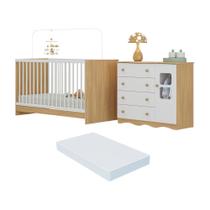 Berço 3 em 1 com Colchão Incluso e Cômoda 1 Porta 4 Gavetas Serena Multimóveis MP4753