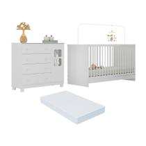 Berço 3 em 1 com Colchão Incluso e Cômoda 1 Porta 4 Gavetas Sol Multimóveis MP4752
