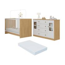 Berço 3 Em 1 Com Colchão Incluso E Cômoda 2 Portas 4 Gavetas Brisa Multimóveis MP4755 Madeirado-branco