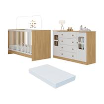 Berço 3 em 1 com Colchão Incluso e Cômoda 2 Portas 4 Gavetas Brisa Multimóveis MP4755