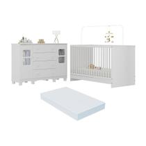Berço 3 Em 1 Com Colchão Incluso E Cômoda 2 Portas 4 Gavetas Luna Multimóveis MP4758 Branco