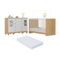 Berço 3 em 1 com Colchão Incluso e Cômoda 2 Portas 4 Gavetas Luna Multimóveis MP4758