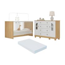 Berço 3 em 1 com Colchão Incluso e Cômoda 2 Portas 4 Gavetas Nina Multimóveis MP4772