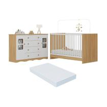 Berço 3 em 1 com Colchão Incluso e Cômoda 2 Portas 4 Gavetas Serena Multimóveis MP4757