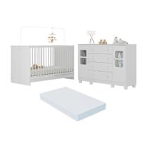 Berço 3 em 1 com Colchão Incluso e Cômoda 2 Portas 4 Gavetas Sol Multimóveis MP4756