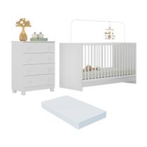 Berço 3 Em 1 Com Colchão Incluso E Cômoda 4 Gavetas Sol Multimóveis MP4776 Branco