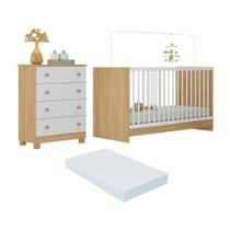 Berço 3 Em 1 Com Colchão Incluso E Cômoda 4 Gavetas Sol Multimóveis MP4776 Madeirado-branco Berço 3 Em 1 Com Colchão Incluso E Cômoda 4 Gavetas Sol Multimóveis MP4776 Madeirado-branco