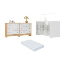 Berço 3 Em 1 Com Colchão Incluso E Cômoda Framboesa Multimóveis MP4680 Branco-madeirado