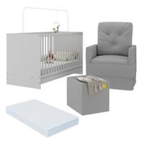 Berço 3 em 1 com Colchão Poltrona Amamentação e Puff Multimóveis MP4151