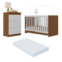 Berço 3 em 1 com Cômoda 3 Gavetas e Colchão Incluso Doce de Leite Multimóveis MP4240 3 Anos de Garantia
