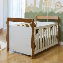 Berço 3 em 1 com Regulagem de Altura 100% MDF Star Branco/Amadeirado Berço 3 em 1 com Regulagem de Altura 100% MDF Star Branco/Amadeirado