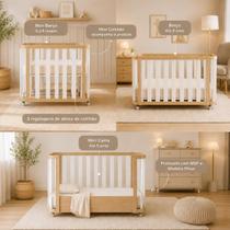 Berço 3 em 1 Evolutivo com mini colchão incluso MDF e Madeira Maciça Quater Linha Loop Branco com Carvalho Malva com Certificado Inmetro Berço 3 em 1 Evolutivo com mini colchão incluso MDF e Madeira Maciça Quater Linha Loop Branco com Carvalho Malva com Certificado Inmetro